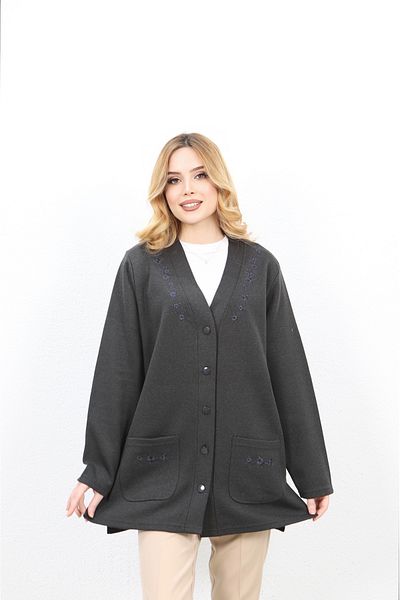 Özenli Triko Anthracite Steel Knitted Mother Cardigan