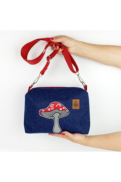 woodycord Handmade Denim Box Bag - Mushroom Applique Detailed