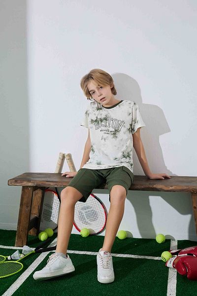 Tarık Tricou Boston pentru bărbați, tricou, cu fundul din țesătură, set de pijamale cu gâtul turn-3950