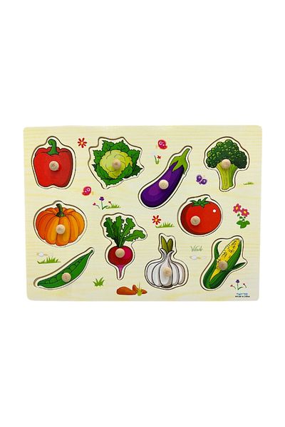 Picodino Puzzle educativ incastru Montessori cu legume, Onore, multicolor, lemn, 30 x 22.5 cm, 10 piese