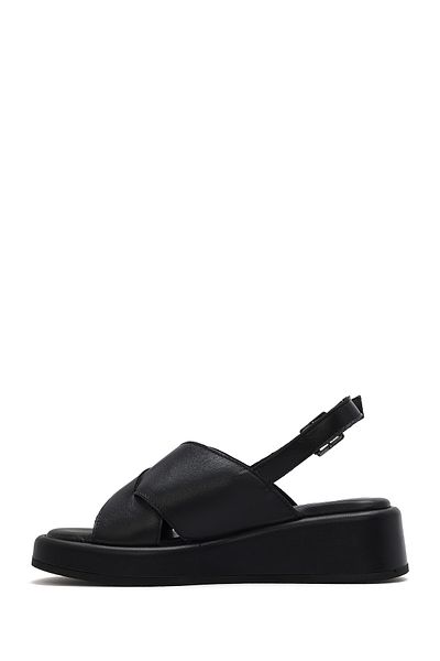 Derimod Women's Black Ankle Buckle Thick Soled Leather Sandals 25Sfd201718