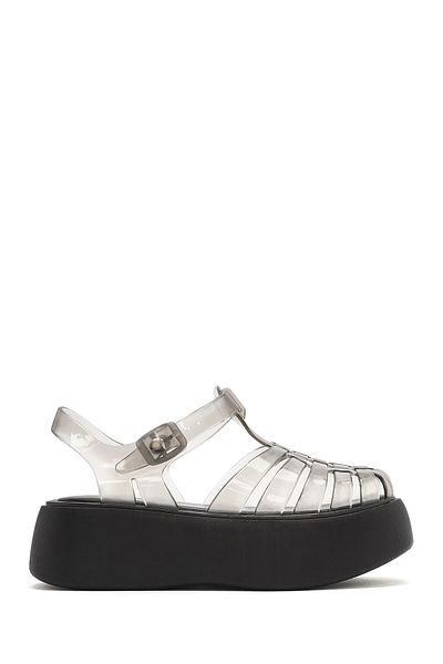Derimod Women's Black Ankle Buckle Thick Sole Jelly Sandals 25Sfe4929Pv