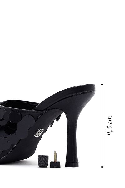 Derimod Women's Black Sequin Thin Heeled Slippers 25Sfe451414