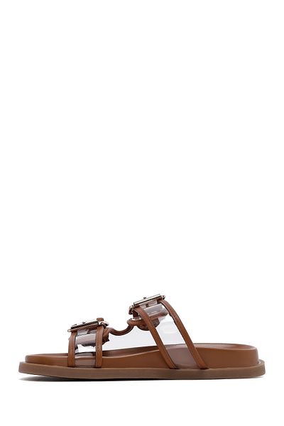 Derimod Women's Tan Double Buckle Slippers 25Sfe4511Pv