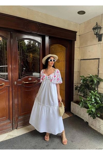 shop Rochie cu modele de broderie de culoare albă
