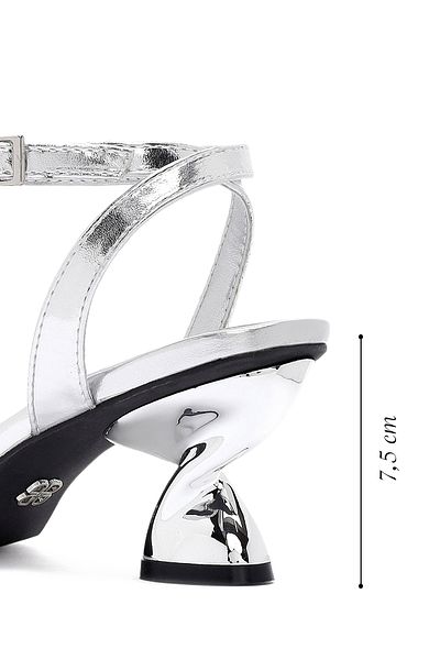 Derimod Women's Silver Ankle Buckle Thick Heeled Metallic Sandals 25Sfe451632