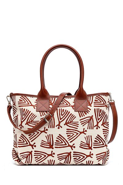Derimod Kastamonu Stone Print Women's Tan Long Strap Patterned Fabric Shoulder Bag 25Sbd22536F