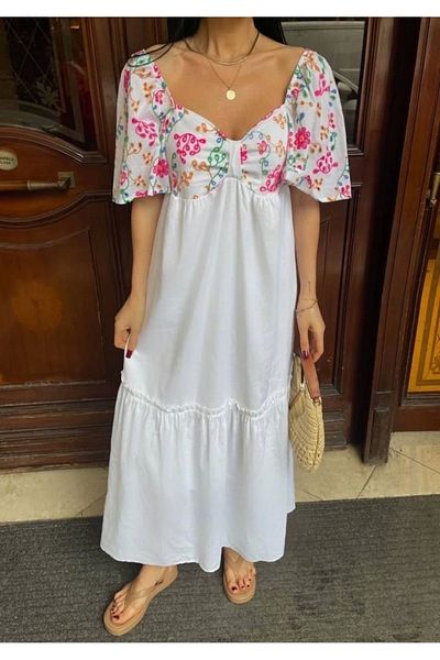 shop Rochie cu modele de broderie de culoare albă