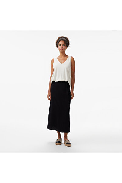 Nautica Kadın Siyah Regular Fit Keten Karışımlı Etek