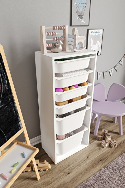 Baby Darling %100 MDF - Large Mono 6 Sepetli Oyuncak Dolabı