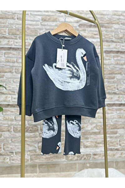 Baby Swan Patterned 2-Piece Girls Leggings Set 100% Cotton Daily Comfortable Combination