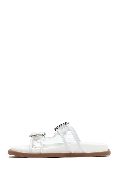 Derimod Women's White Double Buckle Slippers 25Sfe4511Pv
