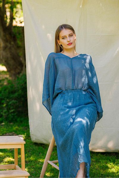 FACETTE Set de fuste bluză indigo pentru femei