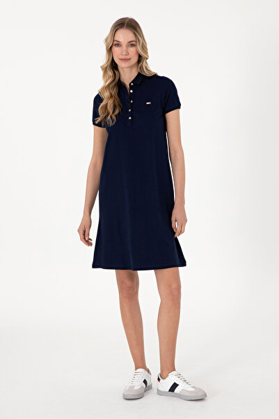 U.S. Polo Assn. Kadın Lacivert Polo Yaka Mini Boy Örme Elbise 50305853-VR033