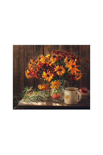 ve Tablou Canvas, Natura statica, flori, fructe, masa, la tara, retro, 60 x 4...