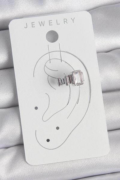 Clariss Brass Silver Color Square Zircon Stone Women's Cartilage Model Earrings