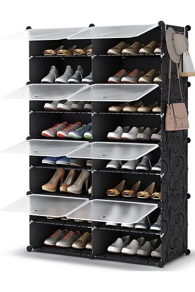 COOYA 6-Tier Modern Shoe Rack Cabinet, With Doors, 96x85x31cm, Organizer for Closet, Bedroom, Black