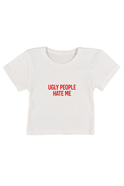 urbvn Hate Me Printed White Crop Top