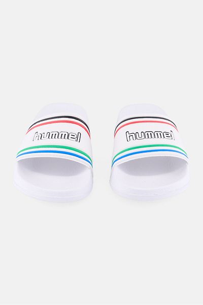 hummel زلاقات حمام سباحة كلاسيكية سهلة الارتداء للأولاد الصغار، باللون الأبيض
