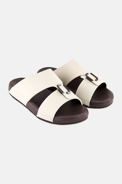 Algspar Men 2 Strap Slip On Arabic Sandals, Beige