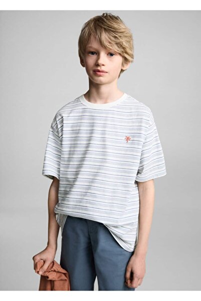 MANGO Kids T-Shirt with Embroidered Details Striped