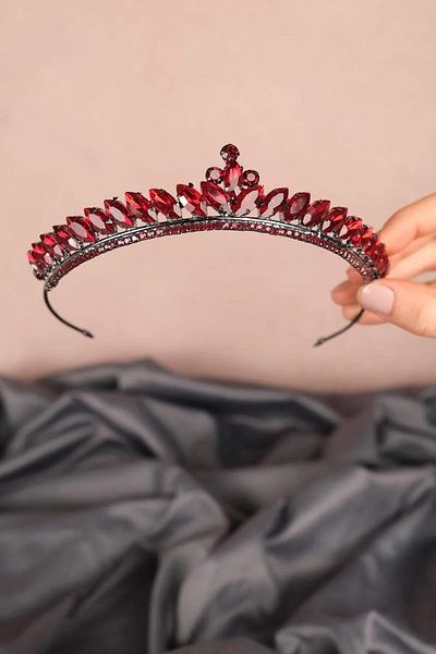 Hayalperest boncuk Burgundy Thin Shuttle Stone Bridal Henna Crown