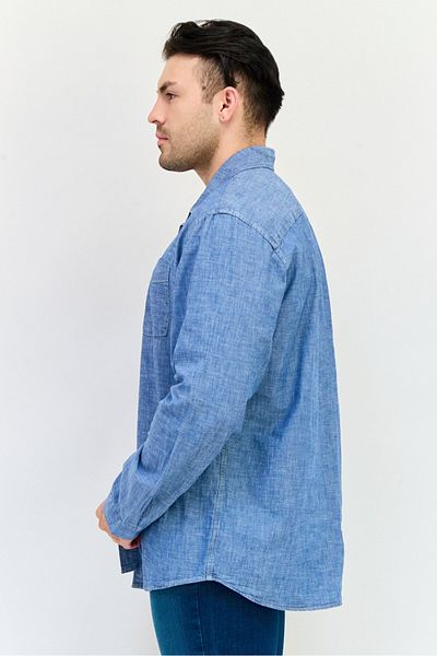 GAP Men Regular Fit Long Sleeve Chambray Shirt, Washed Navy