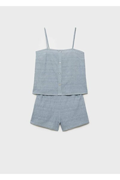 MANGO Woman Gofre Dokuma Çizgili Pamuklu Iki Parça Pijama