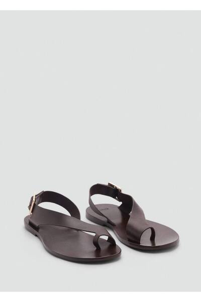 MANGO Woman Leather Cross Strap Sandals