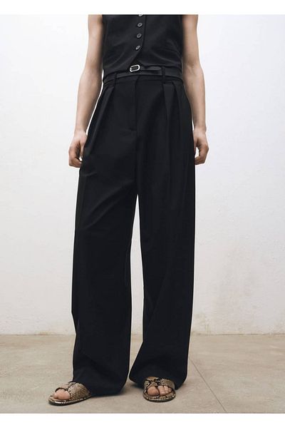 MANGO Woman Wideleg Wool Blend Trousers