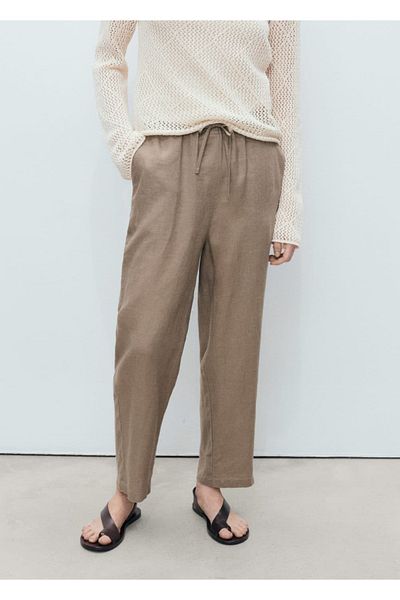 MANGO Woman Straight Cut Linen Trousers