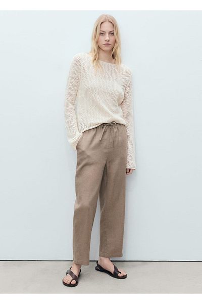 MANGO Woman Straight Cut Linen Trousers