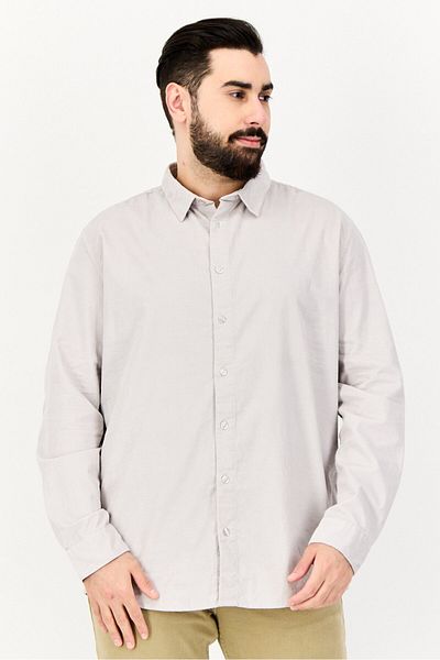 CELIO Men Regular Fit Textured Long Sleeves Corduroy Shirt, Light Grey