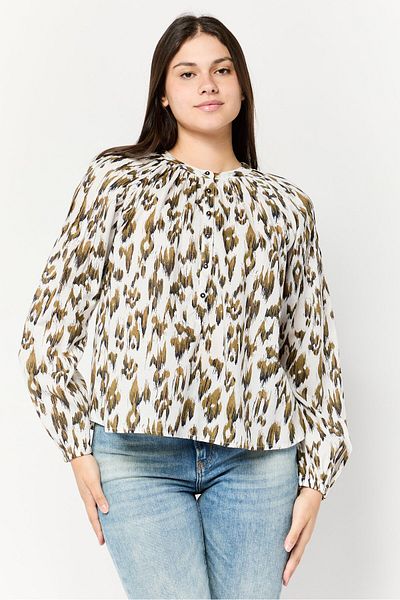 Scotch & Soda Women Crew Neck Long Sleeves Allover Print Blouse, Multicolor