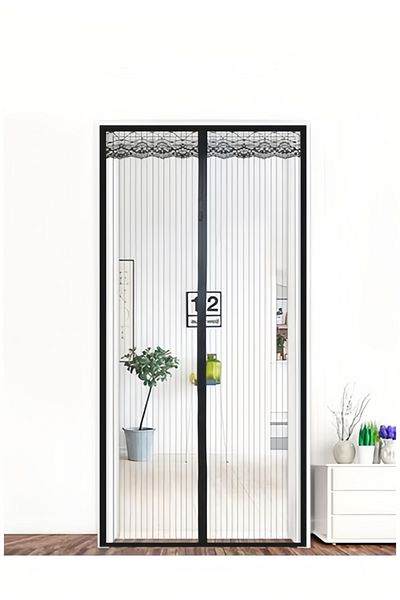 Saharaz 100X210cm Magic Mesh Magnetic Screen Door With Automatic Closure, Hook, for home ,Black