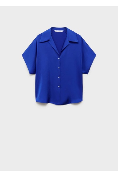 MANGO Woman Σατέν πουκάμισο κοντομάνικο