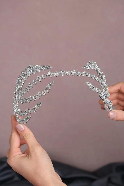 Hayalperest boncuk Silver Color Double Sided Helen Bridal Hair Accessory
