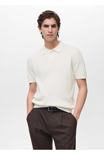 MANGO Man Tricou polo din tricot cu model din bumbac 100%.