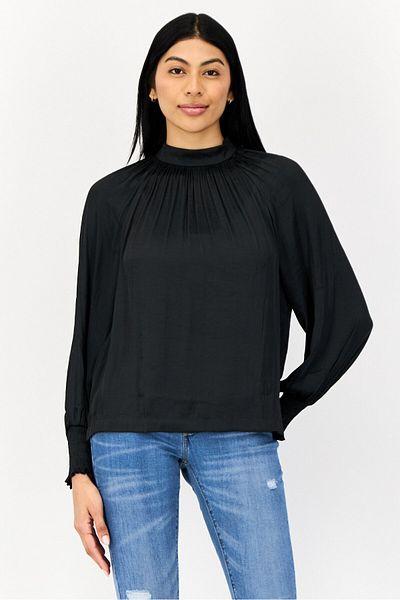 GAP Women Mock Neck Long Sleeve Solid Blouse, Black