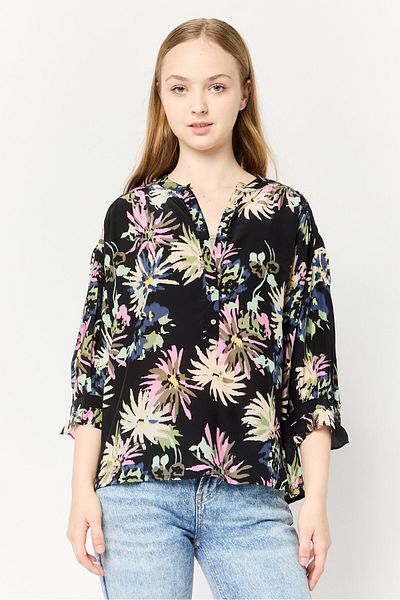 Scotch & Soda Women Band Collar 3/4 Sleeves Allover Print Blouse, Multicolor