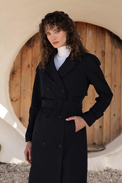 Olcay Dlouhý trenčkot bez podšívky s raglánovými nárameníky a detailem pláště NÁMOŘNICKÁ MODRÁ 6701