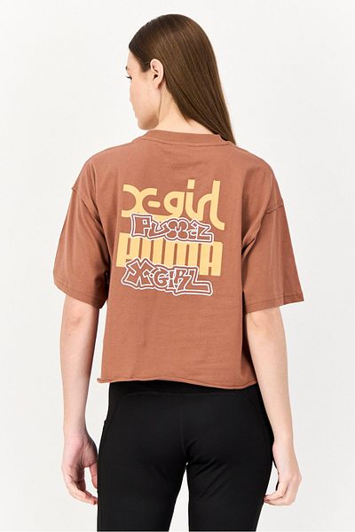 Puma x X-Girl Women Sportswear Fit Short Sleeve Outdoor T-Shirt, Brown