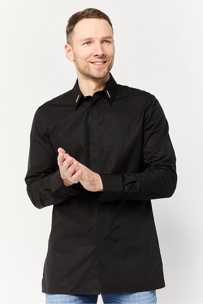 Givenchy Men Contemporary Fit Patch Logo Long Sleeve Casual Shirt, Black