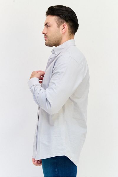 Algspar Men Regular Fit Solid Long Sleeves Casual Shirt, Light Grey