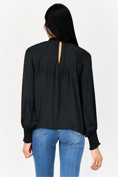 GAP Women Mock Neck Long Sleeve Solid Blouse, Black