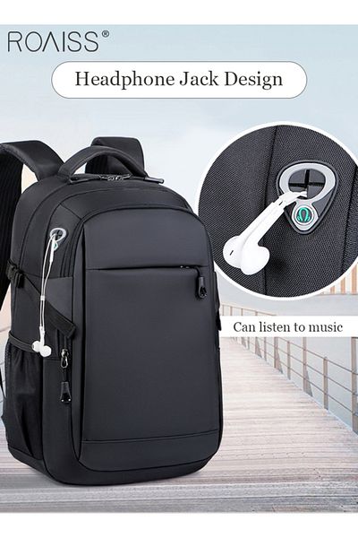 ROAISS Business Backpack With Usb Charging Port And Headphone Plug Waterproof Travel Backpack College Schoo