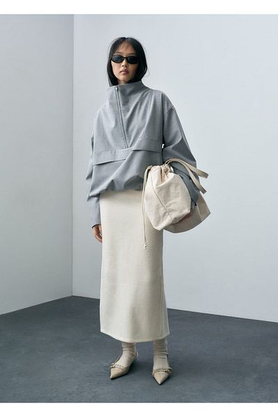 MANGO Woman Spódnica midi z mieszanki wełny