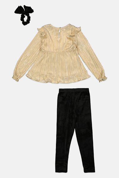 Dkny Kids Girl 3 Piece Textured Top And Legging Set With Scrunchie, Multicolor