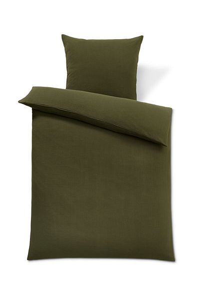 Tchibo 2 Pieces Double Crinkle Textured Muslin Duvet Cover Set, Dark Olive