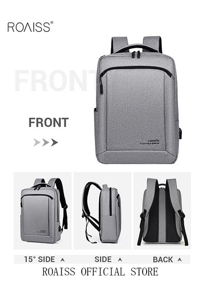 ROAISS Multifunction Waterproof Backpack With Usb Port Casual Minimalist Oxford For Men Light Grey